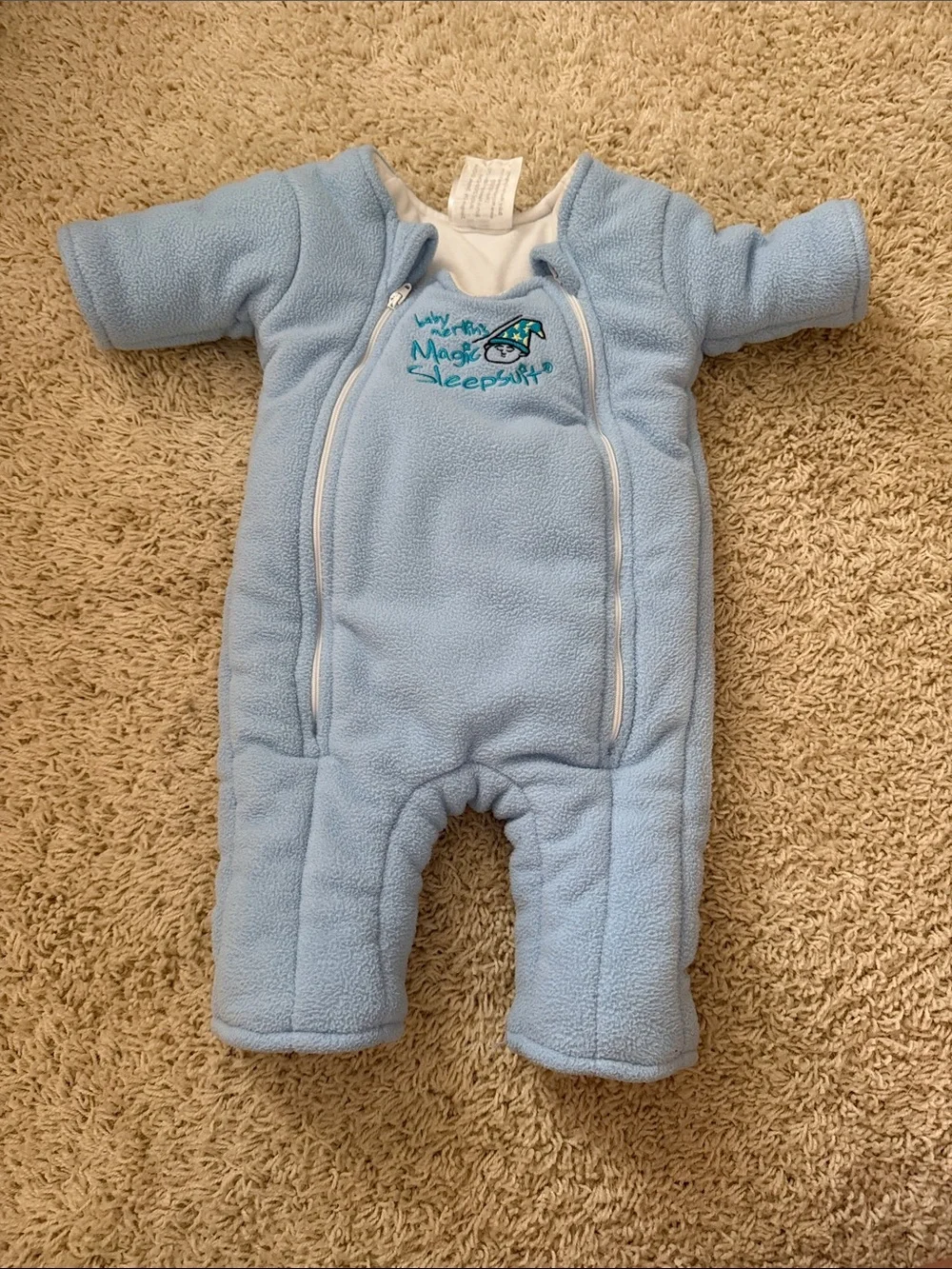 Light Blue Baby Fleece One-Piece Sleep Suit - Magic Sleepy Design